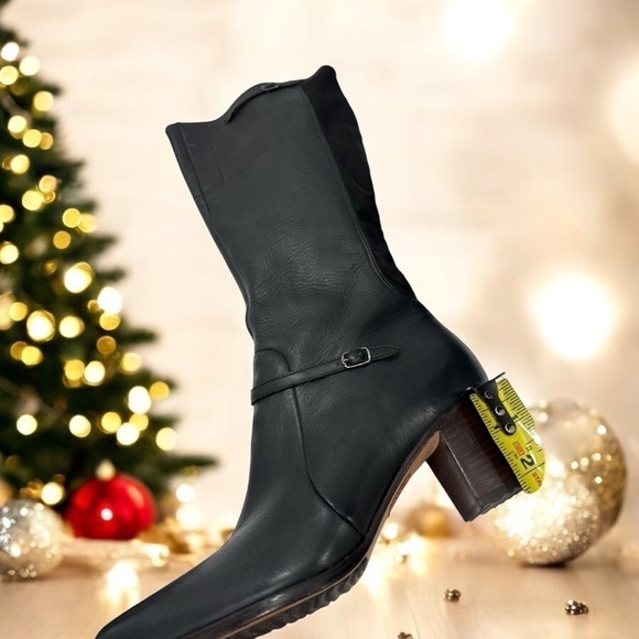 TIMBERLAND “TASA” Blk/Brn Zip LEATHER BOOTS Flex Comfort 2” Heel size 8 - Picture 8 of 10